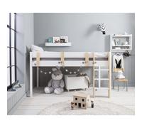 Una Midsleeper Cabin Bed in Classic White - Solid Pine, Ladder & Under-Bed Den/Storage