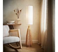 Una Rattan Wicker Midi Floor Lamp Linen Drum Lampshade Living Room Lighting LED