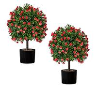 UNADRA Artificial Rose Topiary Ball Tree Fake Bushes Plants 1.8Ft Faux Potted Greenery Flower with Home Indoor Livingroom Foyer Porch Use Elegant Decor Set of 2 Pack