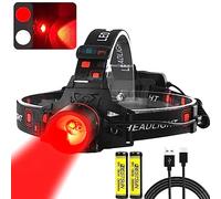 UNAGEA Head Torch Rechargeable,Red Head Torches&White 2 Colors,2000 Lumens LED Headlamp with 4 Light Modes,Zoomable Waterproof Red Headlight for Hunting,Beekeeping,Emergency