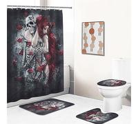 UNAGRI Shower Curtain Rose Skull 180 x 200 cm 180 x 180 cm Gothic Skull Shower Curtain Set Polyester Fabric Bathroom Rug 4-Piece Set Shower Curtains Waterproof (1.180 x 200 cm)