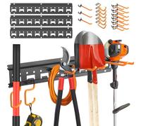 Unaikoo Garden Tool Organizer Wall Mount - Garage Storage and Organization Yard Tool Hanger with Adjustable Pegboard Hooks Shed Rack for Broom Mop Shovel Rake Trimmers, 48 inch Max 550lbs, Black