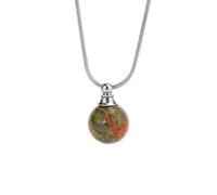 Unakite Crystal Necklace with Silver Chain,Essential Oils Diffuser Necklaces for Women Fshion Small Ball Pendant Chork Amulet Jewelry Gifts for Girls Birthday Christmas Unakite