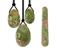 Unakite Drilled Yoni Egg Yoni Wand Set Natural Jade Women Pelvic Floor Muscle Kegel Exercise Undrilled Massage Ball-Drilled Egg-Wand