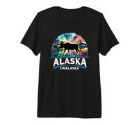 Unalaska Alaska Aurora Borealis Moose Souvenir Premium T-Shirt
