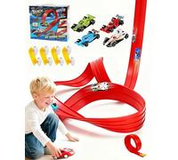 Unanimouspier Flexible Racing Track, DIY Flexible Racing Track Toy, Portable Dual Roll Up Sliding Car Track With Suction Cups and 4 Racing Cars to Unleash The Ultimate Racing Adventure (Q, 196.8 in)