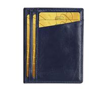Unaone Slim Minimalist Wallet - Premium Crackle Leather Card Holder RFID Blocking Card Case with 8 Card Slots and 2 ID Window, darkblue, Minimal