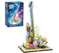 Unativer Cyberpunk Electric Guitar Building Blocks Set, 950 PCS Mini Bricks Colorful Music Instrument Construction Kit with Botanical Flowers, Display Model STEM Toy for Adults & Teens Ages 6+