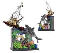 Unativer Ocean Predator Building Blocks Set, 2930 PCS Shark Attack Diorama Model Kit with Fishing Boat & Coral Reef Base for Home Decor, Deep Sea Adventure Construction Toy for Adults & Teens 12+