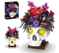 Unativer Rose Skull Head Building Blocks Set, 551 PCS Skeleton Head Artificial Flower Building Model Toys, Gothic Horror Skeleton Botanical Building Kit for Home Decor, Ideas Gifts for Teens Adults