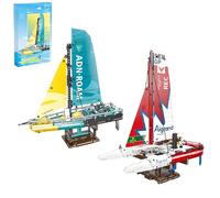 Unativer Sailboat Building Block Set, 2 Models: F50 Hydrofoil Catamaran & Type 65 Sailboat, 675 Pcs, Ages 12+, 38 x 8 x 40cm, Sailing Theme, Interlocking Blocks