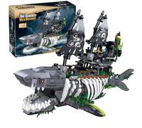 Unativer Shark Pirate Ship Building Blocks Set, 1155Pcs DIY Mirco Bricks The Ghost Sea Shark Model Building Kit Ocean Animal Construction Toy Gifts for Adults and Kid