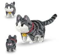 Unativer Tabby Cat Building Blocks Set, Cute DIY Mini Brick Animal Construction Kit with Bell for Kids, Adults in White, Orange & Tabby Variants, STEM Educational Gift for Desk Decoration, 6500 PCS
