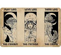 UNBARD Play Like Love Like Think Like The Maiden Mother Crone Witch Cat Poster Tin Sign Lovers Gift Funny Metal Signs Bedroom Novelty Retro Wall Decor 8X12 Inches