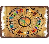 UNBARD Retro Tin Sign - Imagine All People Living Life in Peace - Vintage Rock Kitchen Decor for Home, Cafes, Office, Store, Pubs, Club - Plaque 12 X 8 Inch