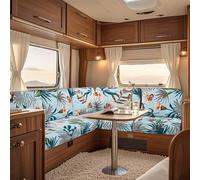 UNBBRRL Fit Stretch Caravan Seat Cover, Non Slip Elastic Fabric Printed Pattern RV Dinette Cushion Cover, Protector for Motorhome Sofa Bench with 4 Straps (grey foliage,1 seater)