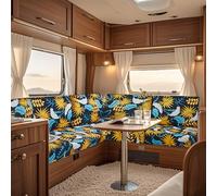UNBBRRL Fit Stretch Caravan Seat Cover, Non Slip Elastic Fabric Printed Pattern RV Dinette Cushion Cover, Protector for Motorhome Sofa Bench with 4 Straps (yellow leaf,Large 2 seater)