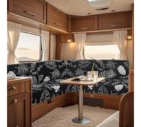 UNBBRRL Fit Stretch Caravan Seat Cover, Non Slip Elastic Fabric Printed Pattern RV Dinette Cushion Cover, Protector for Motorhome Sofa Bench with 4 Straps (black foliage,2 seater)