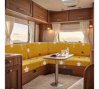 UNBBRRL Fit Stretch Caravan Seat Cover, Non Slip Elastic Fabric Printed Pattern RV Dinette Cushion Cover, Protector for Motorhome Sofa Bench with 4 Straps (yellow star,1 seater)