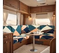 UNBBRRL Fit Stretch Caravan Seat Cover, Non Slip Elastic Fabric Printed Pattern RV Dinette Cushion Cover, Protector for Motorhome Sofa Bench with 4 Straps (golden crackle,3 seater)