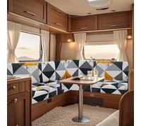UNBBRRL Fit Stretch Caravan Seat Cover, Non Slip Elastic Fabric Printed Pattern RV Dinette Cushion Cover, Protector for Motorhome Sofa Bench with 4 Straps (white triangle,Backrest)
