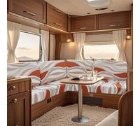UNBBRRL Fit Stretch Caravan Seat Cover, Non Slip Elastic Fabric Printed Pattern RV Dinette Cushion Cover, Protector for Motorhome Sofa Bench with 4 Straps (orange waves,3 seater)