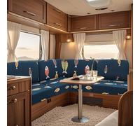 UNBBRRL Fit Stretch Caravan Seat Cover, Non Slip Elastic Fabric Printed Pattern RV Dinette Cushion Cover, Protector for Motorhome Sofa Bench with 4 Straps (blue fish,Large 2 seater)