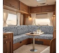UNBBRRL Fit Stretch Caravan Seat Cover, Non Slip Elastic Fabric Printed Pattern RV Dinette Cushion Cover, Protector for Motorhome Sofa Bench with 4 Straps (grey line,3 seater)