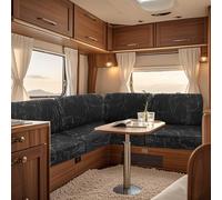 UNBBRRL Fit Stretch Caravan Seat Cover, Non Slip Elastic Fabric Printed Pattern RV Dinette Cushion Cover, Protector for Motorhome Sofa Bench with 4 Straps (black marble,1 seater)