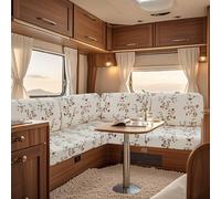UNBBRRL Fit Stretch Caravan Seat Cover, Non Slip Elastic Fabric Printed Pattern RV Dinette Cushion Cover, Protector for Motorhome Sofa Bench with 4 Straps (white flower,2 seater)