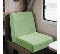 UNBBRRL Motorhome Seat Covers Stretchy Velvet, Caravan Dinette Cushion Cover Set (2pcs), RV Bench/sofa Cushion Cover with Fixing Ties (Square-S,light green)