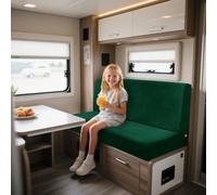 UNBBRRL Motorhome Seat Covers Stretchy Velvet, Caravan Dinette Cushion Cover Set (2pcs), RV Bench/sofa Cushion Cover with Fixing Ties (Rectangle-S,green)
