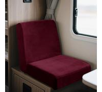 UNBBRRL Motorhome Seat Covers Stretchy Velvet, Caravan Dinette Cushion Cover Set (2pcs), RV Bench/sofa Cushion Cover with Fixing Ties (Square-S,new wine)