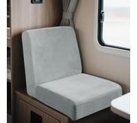 UNBBRRL Motorhome Seat Covers Stretchy Velvet, Caravan Dinette Cushion Cover Set (2pcs), RV Bench/sofa Cushion Cover with Fixing Ties (Square-S,silver gray)