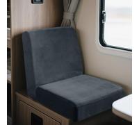 UNBBRRL Motorhome Seat Covers Stretchy Velvet, Caravan Dinette Cushion Cover Set (2pcs), RV Bench/sofa Cushion Cover with Fixing Ties (Square-M,blue grey)