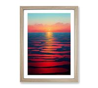 Unbeatable Ocean Sunset Framed Print for Living Room Bedroom Home Office Décor, Wall Art Picture Ready to Hang, Oak A4 Frame (34 x 25 cm)
