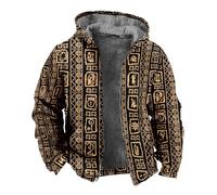 unbekannt 2023 Men's 3D Printed Fashion Loose Vintage Quilted Jacket Hooded Zipper Winter Kids, 2-coffee, S