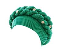 Unbekannt African Women's Turban Braided Headwear Headscarf Chemo Cap Pre-Tied Beanie Hat Head Wrap Sleep Hat Head Scarf, Green, One Size Fits All