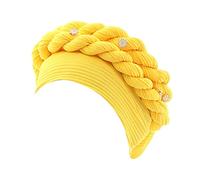 Unbekannt African Women's Turban Braided Headwear Headscarf Chemo Cap Pre-Tied Beanie Hat Head Wrap Sleep Hat Head Scarf, yellow, One Size Fits All