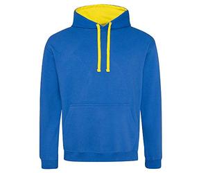 Unbekannt Just Hoods Varsity Hoodie with Colour-Contrasting Hood Blue Royal Blue/Sun Yellow Size:Small