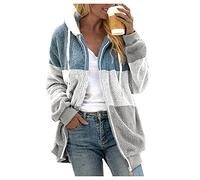unbekannt Women's Casual Colour Block Sweatshirt Zip Hoodie Loose Blouse Warm Coat Fleece Jacket for Women Outdoor, Grey #1, 5XL
