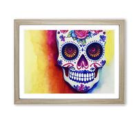 Unbelievable Floral Sugar Skull Framed Wall Art Print A2 Oak