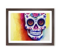 Unbelievable Floral Sugar Skull Framed Wall Art Print A2 Walnut
