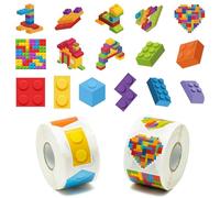 Unbess 1000Pcs Building Block Stickers for Kids, 2 Roll Colorful Bricks Paper Self Adhesive Heart House Decal Peel and Stick Removable Building Block Lover Gift Birthday Party Supplies Bulk Decor Game