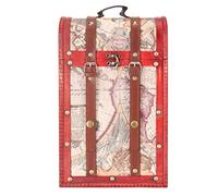 Unbilkdas Antique Wine Box with Lid and Handle, Decorative Vintage Map Design Wooden Wine Box, Holds 2 Bottles with Faux Leather Straps and Brass Buckles, Elegant Storage for Home Decor or G