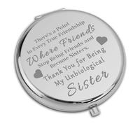 Unbiological Sister Birthday Gifts Compact Pocket Makeup Mirror for Best Friends Bonus Sisters Friendship Bestie Gifts Thank You Gift for Friends Colleague Coworker Christmas Graduation Gift for Women