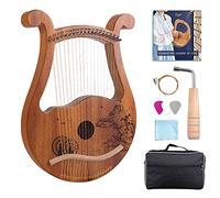 UNbit Hand Made Lap Harp, Lyre Harp,19 String Mahogany Lyre Harp,Lyre Unique Patterns Carved Symbols,For Music Lovers Beginners,Musical Instrument With Music Book Tuning Wrench Harp