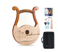UNbit Hand Made Lap Harp, Lyre Harp 19 String Spruce and Mahogany Lye Harp, Patterns Carved Symbols Harp Instrument Gift for Beginners Children Adults with Tuning Key, Replace String Set and Gig Bag H