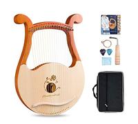 UNbit Hand Made Lap Harp, Lyre Harp 19 String Spruce and Mahogany Lye Harp, Patterns Carved Symbols Harp Instrument Gift for Beginners Children Adults with Tuning Key, Replace String Set and Gig Bag H