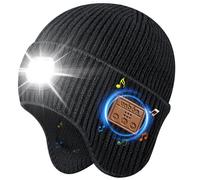 UNBON Bluetooth Beanie with Light, LED Beanie Hat with Headphones, black, One Size